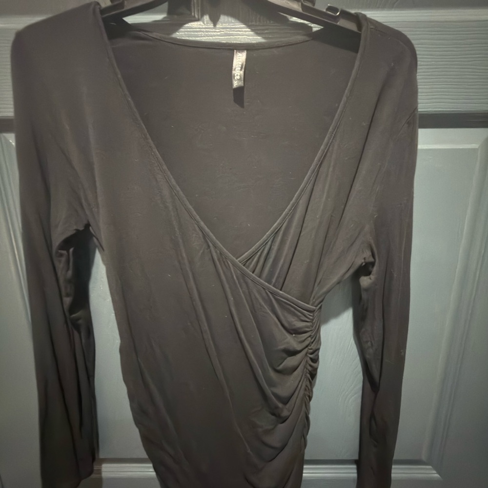 Elegant Gray Women's Wrap Blouse